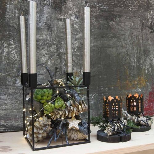 Floristik24 Kandelaar Zwarte Kubus Metalen Stok Kandelaar 18cm