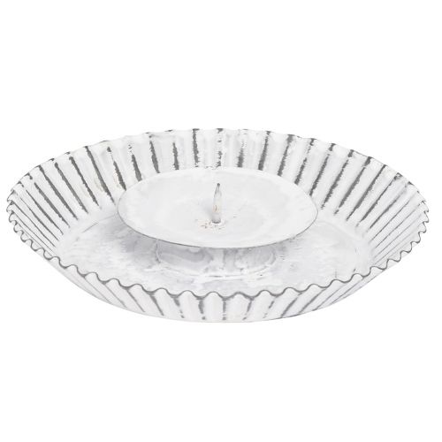 Floristik24 Kaarshouder wit metalen cakevorm Shabby Chic Ø15cm
