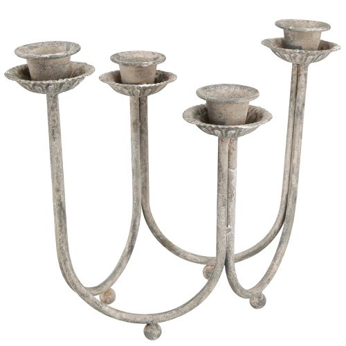 Floristik24 Kaarshouder voor 4 stokkaarsen grijs vintage 31×23cm H25cm