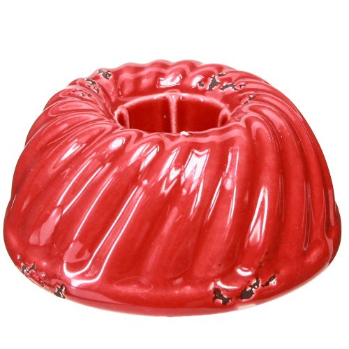 Kaarshouder voor stokkaarsen bakvorm rood keramiek 8cm 6 st