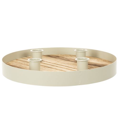 Kandelaar voor vier taps toelopende kaarsen, ronde houten schaal, 25 cm | Floristik24.nl