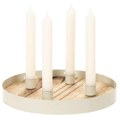 Kandelaar voor vier taps toelopende kaarsen, ronde houten schaal, 25 cm | Floristik24.nl