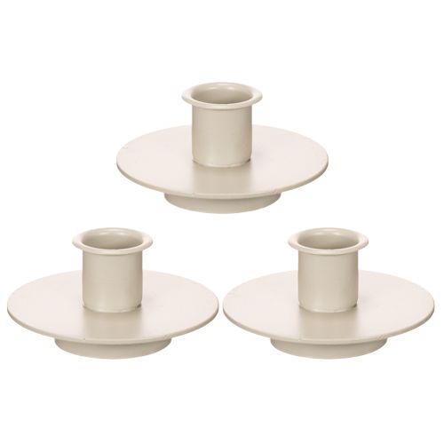 Metalen kaarsenhouder in mat beige, kleine kaarsenhouder voor taps toelopende kaarsen, 8 cm, 3 stuks | Floristik24.nl