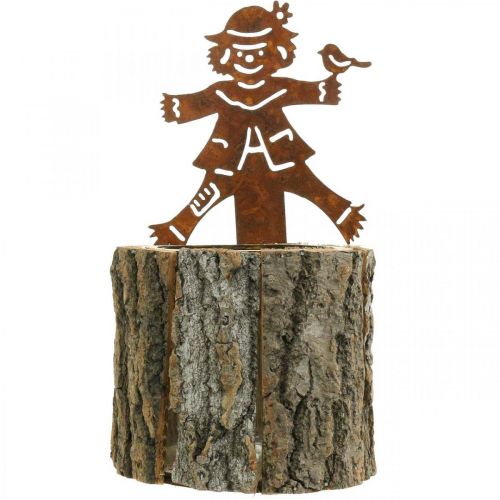 Artikel Bloempot hout plantenbak houtlook roest vogelverschrikker H24.5cm