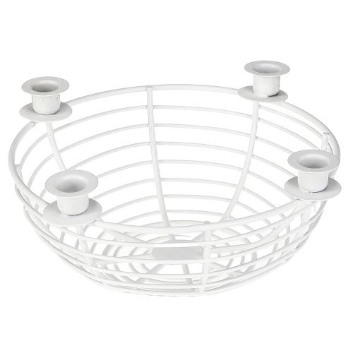 Artikel Kaarshouder in witte decoratieve metalen schaal Ø14cm H7cm