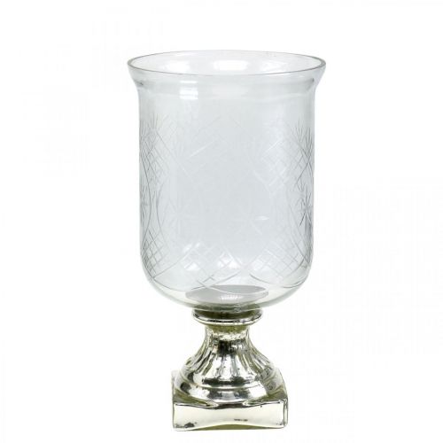 Floristik24 Lantaarn glas met voet antiek look zilver Ø17cm H31.5cm