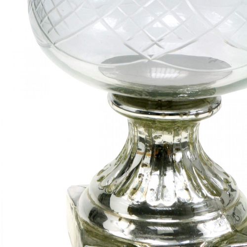 Floristik24 Lantaarn glas met voet antiek look zilver Ø17cm H31.5cm