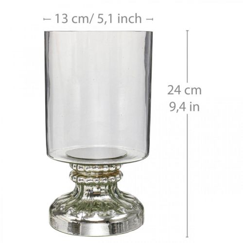Floristik24 Lantaarn glas kaars glas antiek look zilver Ø13cm H24cm