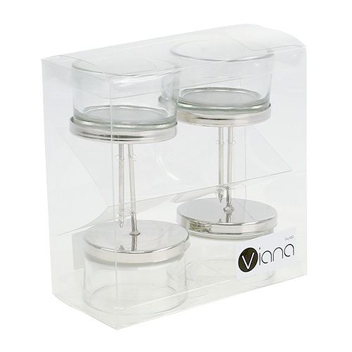 Artikel Kaarsenhouder met glas zilver 4 st