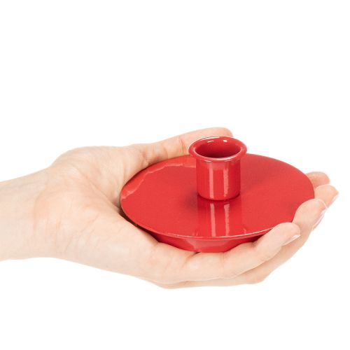 Compacte rode metalen kaarsenhouders voor taps toelopende kaarsen van 10 cm, 2 stuks | Floristik24.nl