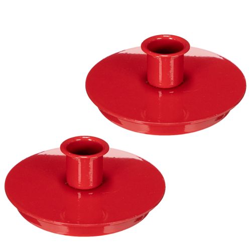 Compacte rode metalen kaarsenhouders voor taps toelopende kaarsen van 10 cm, 2 stuks | Floristik24.nl