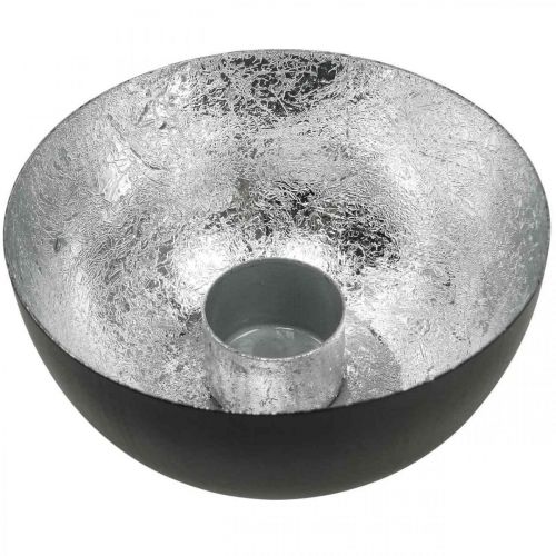 Artikel Kandelaar zwart zilver kerstdecoratie Ø13cm H6.5cm