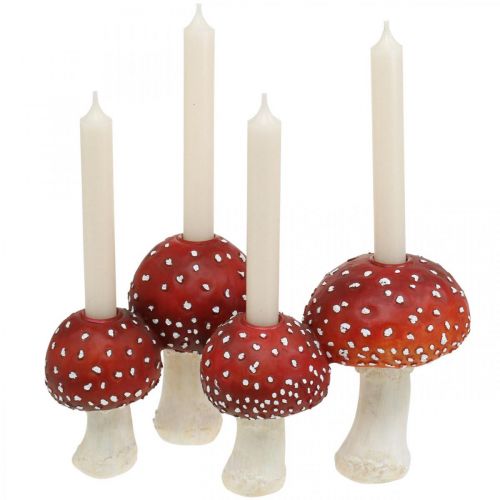 Floristik24 Toadstool kandelaar rood, wit Voor 4 stokkaarsen 28.5 × 17 × 16cm