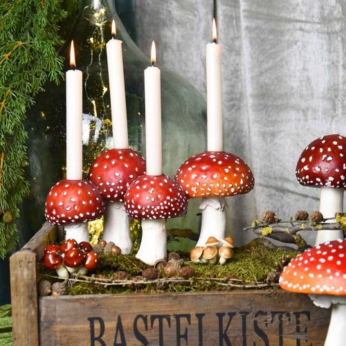 Floristik24 Toadstool kandelaar rood, wit Voor 4 stokkaarsen 28.5 × 17 × 16cm