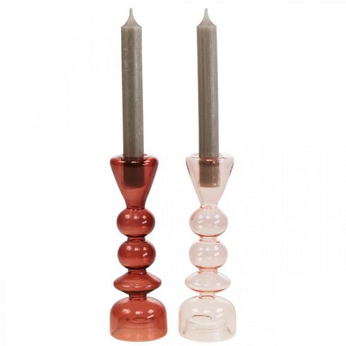 Floristik24 Kandelaar glaskandelaar roze/roze Ø5-6cm H19cm 2st
