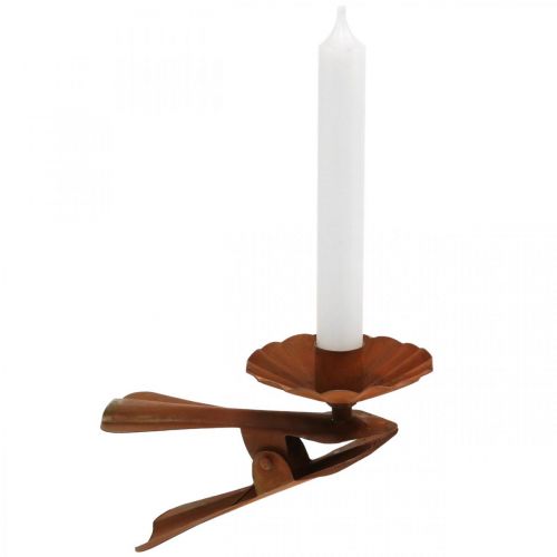 Floristik24 Kandelaar om vast te klemmen, Advent, kaarsdecoratie van metaalpatina Ø8.5cm L16cm
