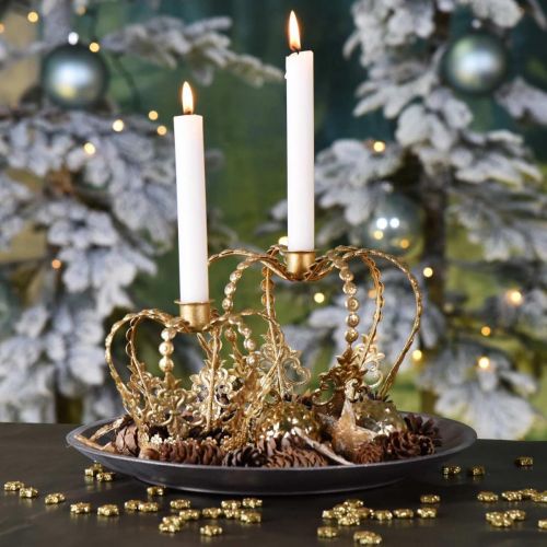 Floristik24 Kroon met kaarshouder, decoratie voor Kerstmis, metalen decoratie, decoratieve kroon goud Ø19.5cm H16cm