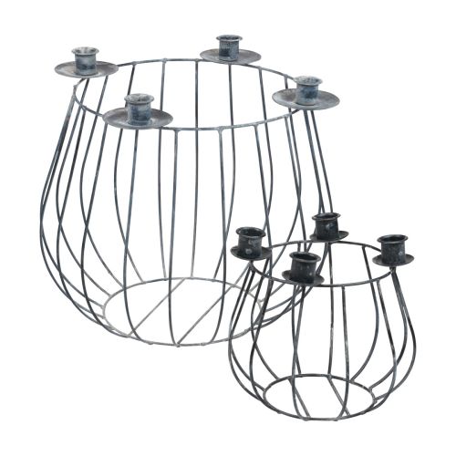 Kaarshouder metaal grijs gaasmandje Ø25/10,5cm set van 2