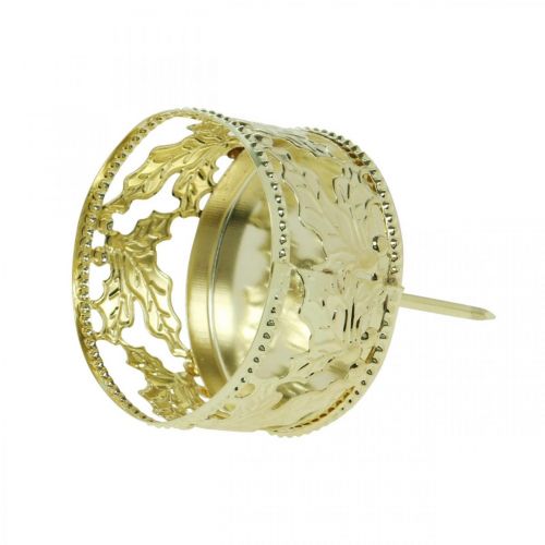 Floristik24 Theelichthouder om op te plakken, adventsdecoratie, kaarsenhouder hulstdecoratie goud Ø5,5cm 4 st