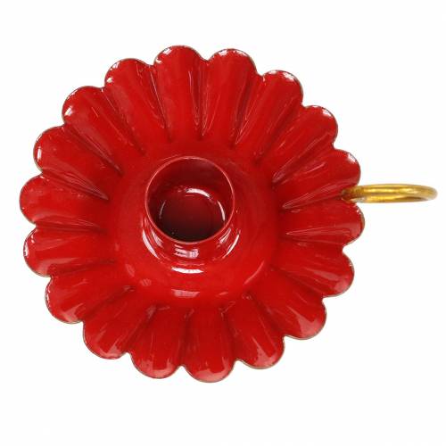 Floristik24 Kandelaar met handvat emaille look rood, goud Ø13cm H4,4cm