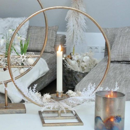 Floristik24 Kaarsdecoratie voor staand, decoratieve ring met kandelaar, kerstdecoratie van metaal gouden antieke look Ø40cm 43Hcm