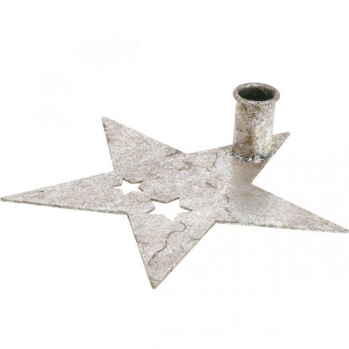 Floristik24 Metalen decoratie ster, taps toelopende kandelaar voor kerst zilver, antiek look 20cm × 19.5cm