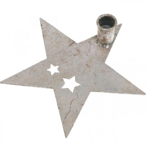 Artikel Metalen decoratie ster, taps toelopende kandelaar voor kerst zilver, antiek look 20cm × 19.5cm