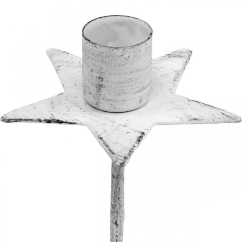 Floristik24 Boomkaarshouder, Kerstmis, ster om op te plakken, kaarsdecoratie van metaal wit shabby chic Ø5cm