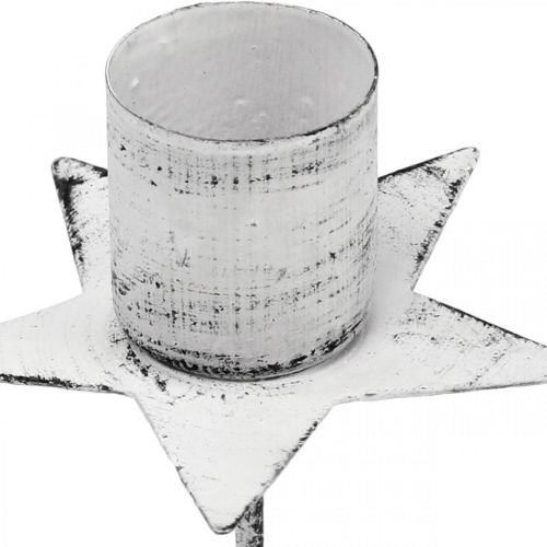 Floristik24 Ster om te plakken, puntige kandelaar, adventsdecoratie, kandelaar van metaal wit, shabby chic Ø6cm
