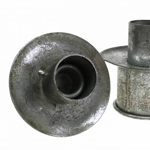 Artikel Step kandelaars set zilver antiek Ø9,5-10,5cm H7-14cm 4st