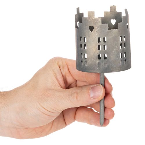 Theelichthouder en kaarsenhouder met pin, huisontwerp, 6 cm, 2 stuks | Floristik24.nl