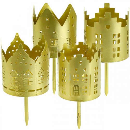 Kandelaar city goud theelichthouder metaal Ø6.5cm 4st