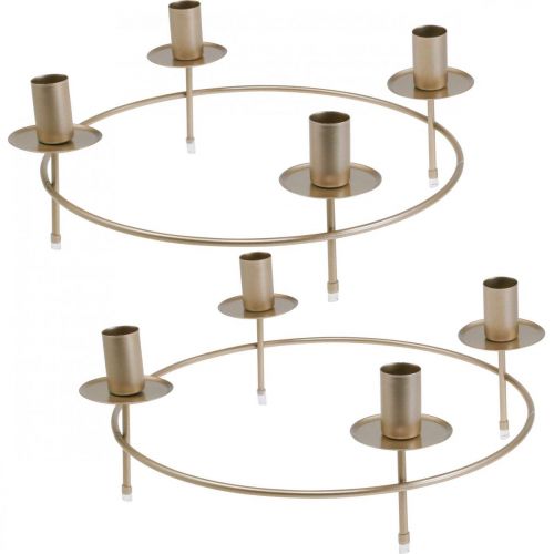 Kaarsenring staafkaarsen kandelaar goud Ø33,5cm H11cm 2st