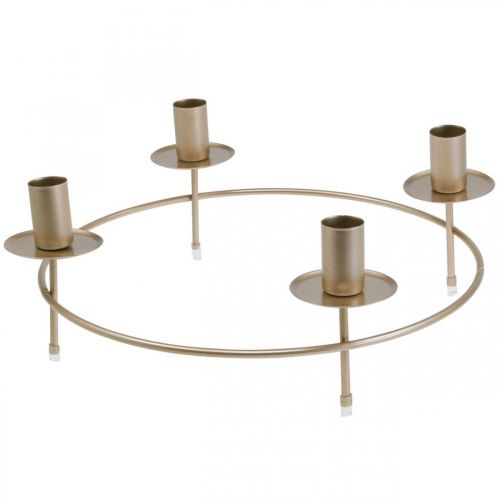 Floristik24 Kaarsenring stokkaarsen kandelaar goud Ø33,5cm H11cm 2st