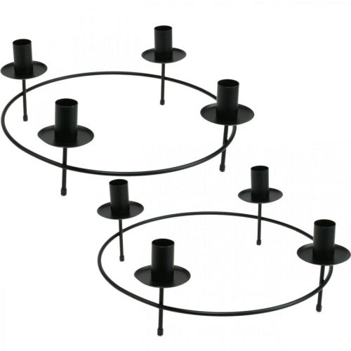 Floristik24 Kaarsenring stokkaarsen kandelaar zwart Ø33,5cm H11cm 2 st