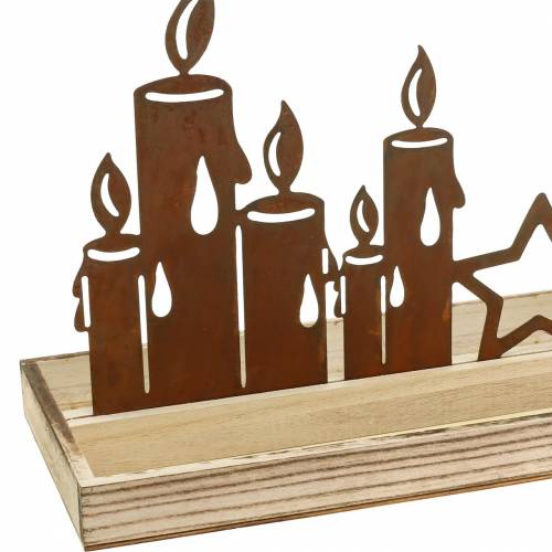 Floristik24 Houten dienblad kaars silhouet patina 50cm × 17cm