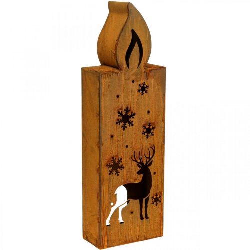 Theelichthouder kerst patina kaars hert 45x14cm