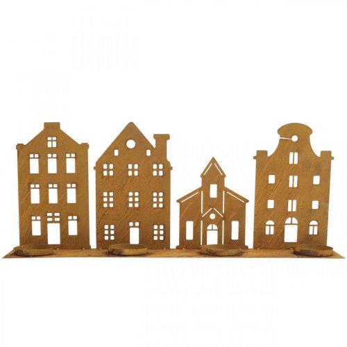 Artikel Kandelaar kerstverlichting decoratieve huisjes roest 52×12cm