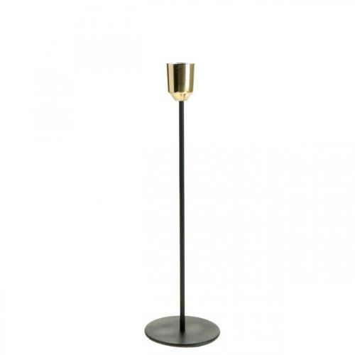 Artikel Kaarshouder goud/zwart, kandelaar van metaal H29cm Ø2,2cm