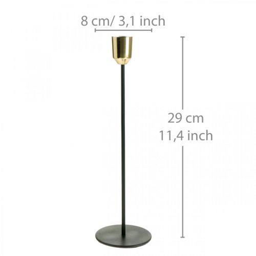 Artikel Kaarshouder goud/zwart, kandelaar van metaal H29cm Ø2,2cm