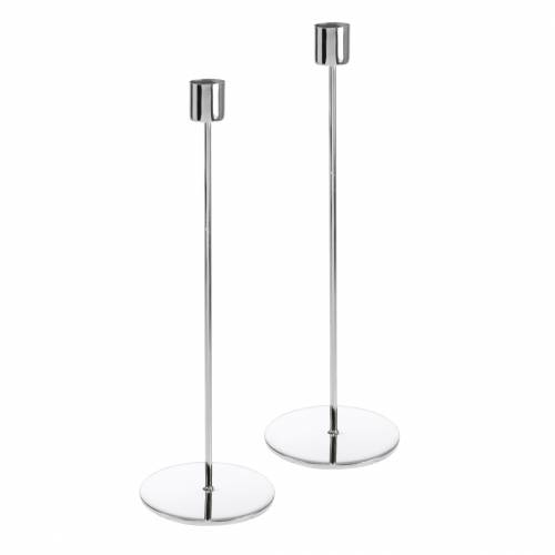 Artikel Metalen kandelaar set voor spitse kaarsen zilver Ø2.2cm H28cm 2st