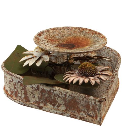 Kandelaar metaal hart met bloemen theelichthouder vintage roest 14×13cm