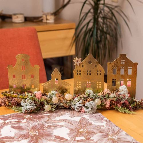 Artikel Kandelaar Kerstverlichting Deco Huizen Goud 52×12cm