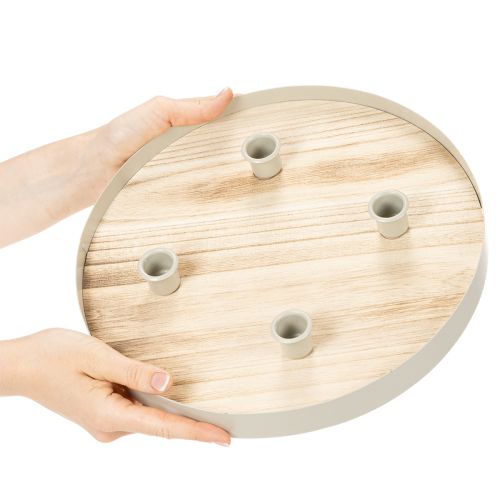 Ronde houten kaarsenhouder voor vier taps toelopende kaarsen, 30 cm | Floristik24.nl