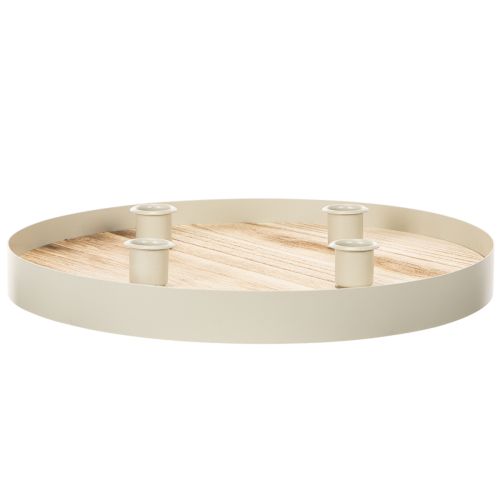 Ronde houten kaarsenhouder voor vier taps toelopende kaarsen, 30 cm | Floristik24.nl