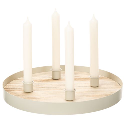 Ronde houten kaarsenhouder voor vier taps toelopende kaarsen, 30 cm | Floristik24.nl
