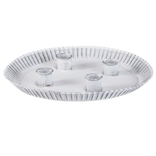 Floristik24 Kaarsenbord taartvorm met 4 kandelaars wit Ø25cm