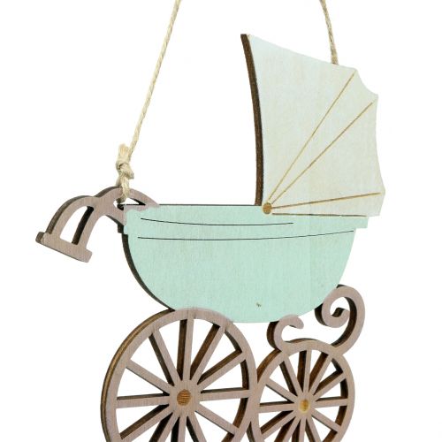 Artikel Decoratieve hangende kinderwagen roze / blauw 16,5 cm x 15 cm 6 stks