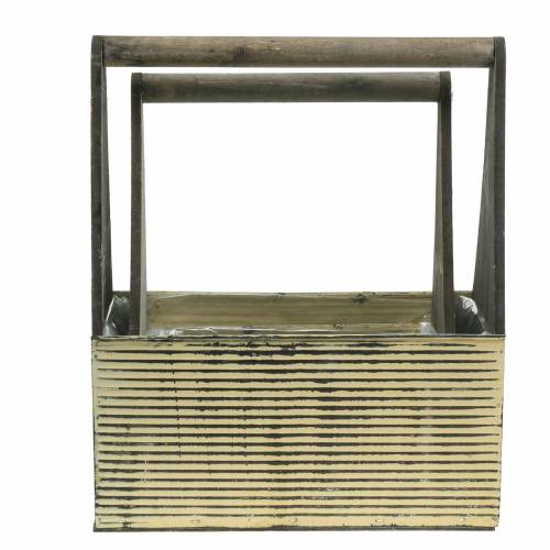 Floristik24 Planter met steel crème, grijs wit gewassen hout metaal 30 × 12,5 cm / 28 × 12 cm set van 2