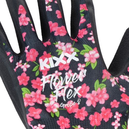Artikel Kixx tuinhandschoenen met aardbeienmotief, wit en rood, maat 8; Kixx tuinhandschoenen met bloemen, zwart, maat 8